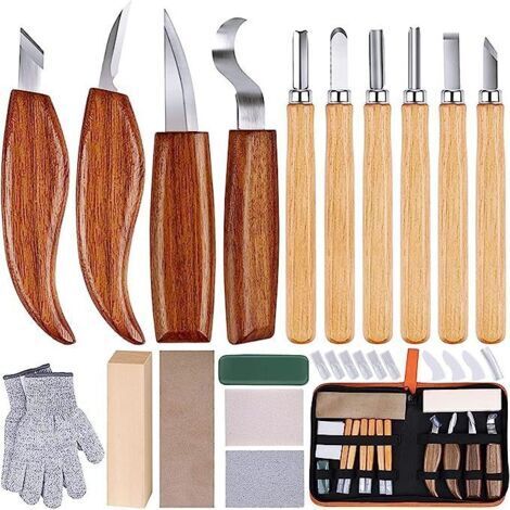 Couteau à découper, ensemble d'outils de sculpture sur bois, ensemble d'outils de sculpture sur bois avec couteau à découper, ponçage du cuir, outils de travail du bois pour débutants en sculpture