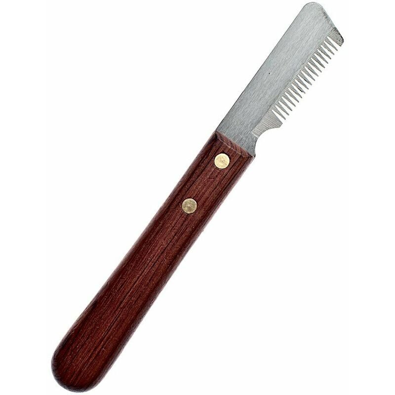 Couteau à dénuder classique à 20 dents pour gauchers avec manche en bois pour chiens et chats