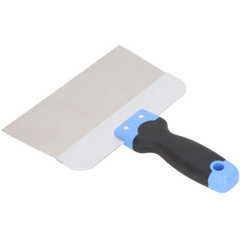 Couteau à enduire inox miroir 200 mm, manche caoutchouc antidérapant pour travaux de peinture et rénovation