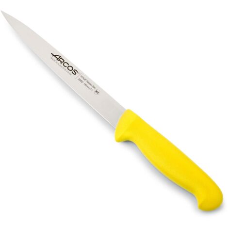 Couteau à filet Arcos Couleur - Prof 295200 avec poches en acier inoxydable Nitrum et polypropylène jaune ergonomique mango avec lame de 19 cm, vitrine d'exposition.