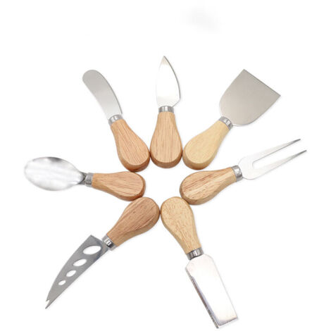 Couteau à fromage, ensemble de 7 couteaux à fromage, couteau à fromage en acier inoxydable avec manche en bois parfait pour Noël, Halloween, fête