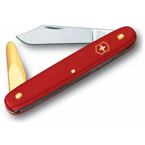 Couteau à greffer Victorinox 3.9110, lame pointue de 5 cm, entretoise d'écorce en laiton, rouge