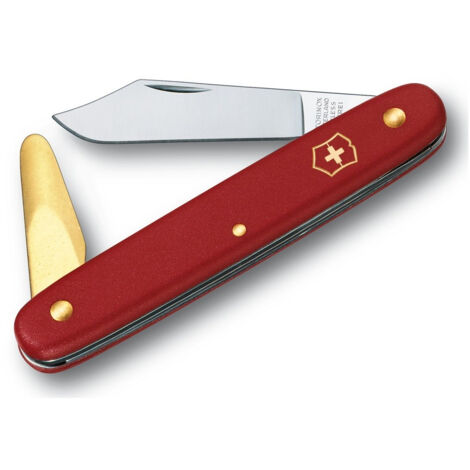 Couteau à greffer Victorinox 3.9110, lame pointue de 5 cm, entretoise d'écorce en laiton, rouge