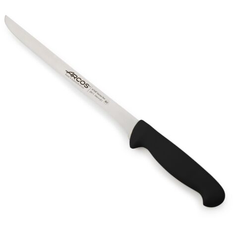Couteau à jambon Arcos 2900 - Prof 291125 en acier inoxydable Nitrum et mango lame ergonomique en polypropylène noir et lame de 28 cm, vitrine.