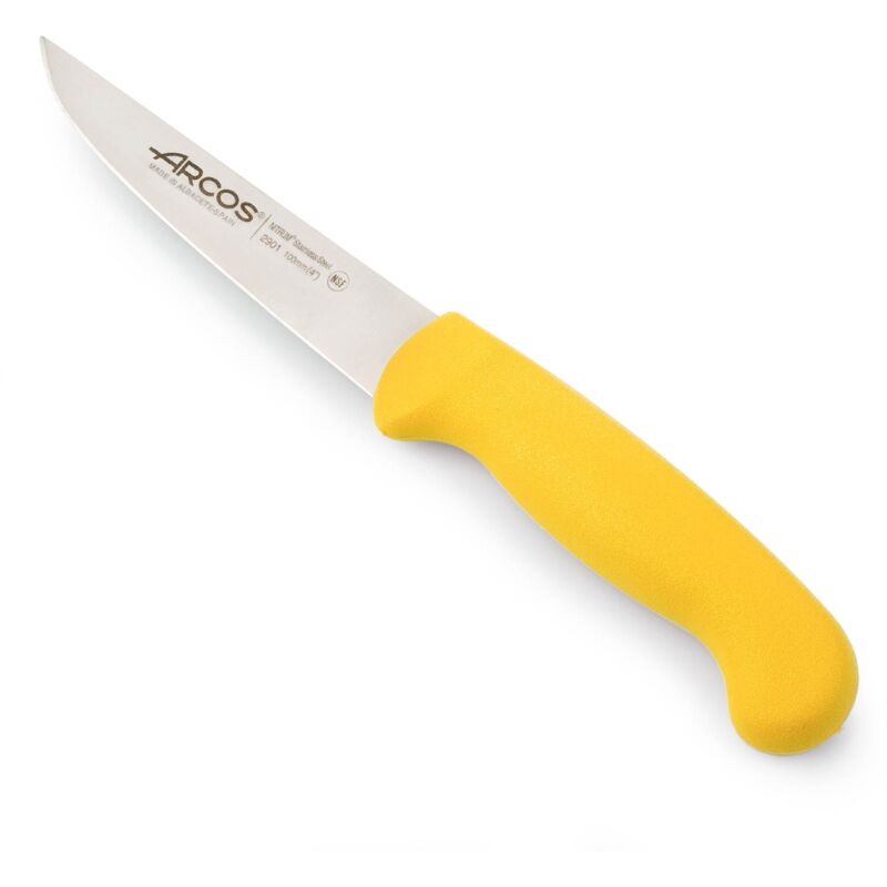 Couteau à légumes Arcos 2900 - Prof 290100 acier inoxydable Nitrum mango lame ergonomique en polypropylène jaune 10 cm, vitrine d'exposition.