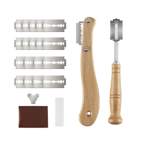 Couteau à pain avec manche en bois – Lame courbe pour grignage et scarification