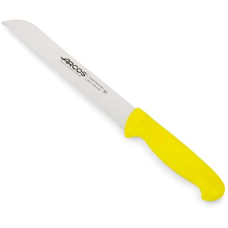 Couteau à pain (nacré) Arcos Couleur - Prof 291400 acier inoxydable Nitrum et mango Lame ergonomique en polypropylène jaune et lame de 20 cm, vitrine.