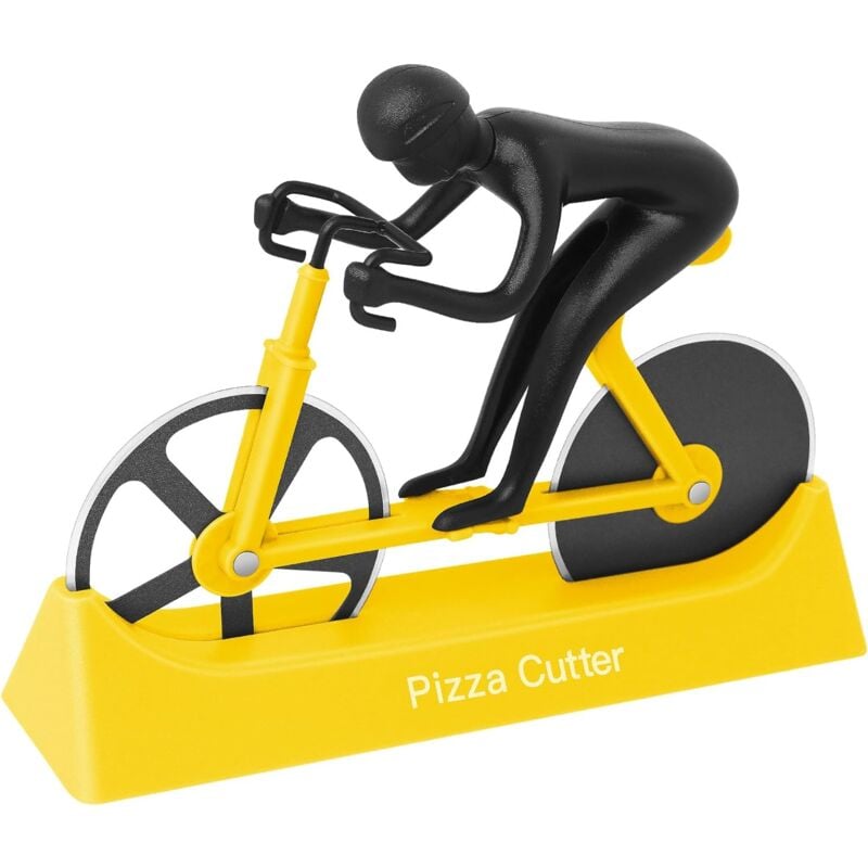 Couteau à Pizza en Forme de Vélo, Roulettes à Pizza, Roues Antiadhésives en Acier Inoxydable,Jaune