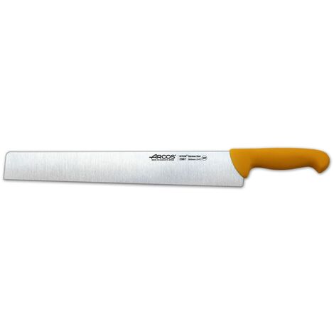 Couteau à salami Arcos 2900 - Prof 298700 en acier inoxydable Nitrum et mango polypropylène jaune ergonomique avec lame de 36 cm, vitrine.