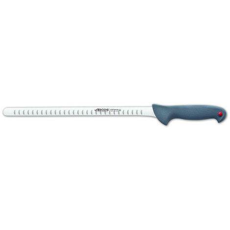 Couteau à saumon Arcos Couleur - Prof 242700 en acier inoxydable Nitrum et mango polypropylène ergonomique et lame de 30 cm, vitrine.