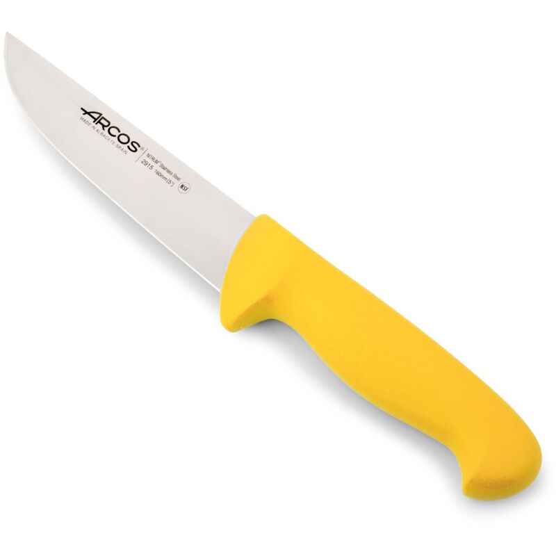 Couteau de boucherie Arcos Couleur - Prof 291500 en acier inoxydable Nitrum et mango polypropylène jaune ergonomique avec lame de 16 cm, vitrine.