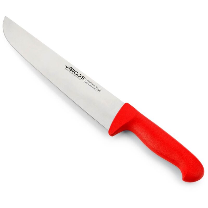 Couteau de boucherie Arcos Couleur - Prof 291822 en acier inoxydable Nitrum et mango polypropylène rouge ergonomique avec lame de 25 cm, vitrine.