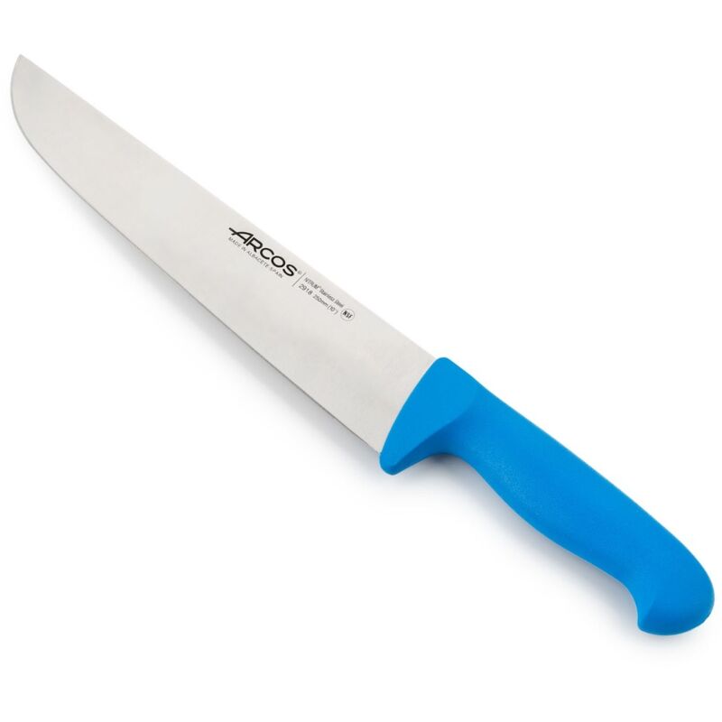 Couteau de boucherie Arcos Couleur - Prof 291823 en acier inoxydable Nitrum et mango polypropylène bleu ergonomique avec lame de 25 cm, vitrine.
