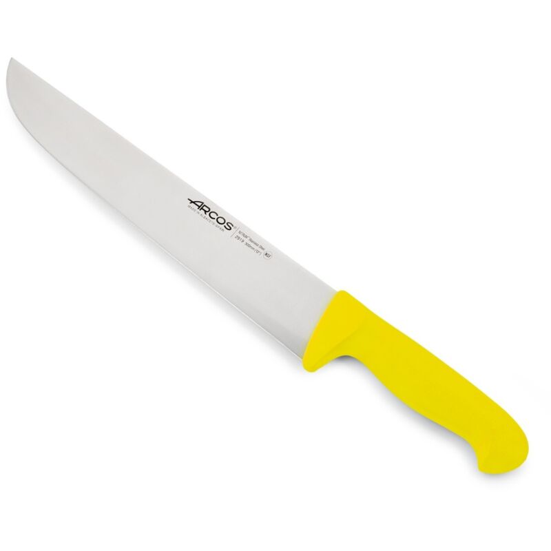 Couteau de boucherie Arcos Couleur - Prof 291900 en acier inoxydable Nitrum et mango polypropylène jaune ergonomique avec lame de 30 cm, vitrine.