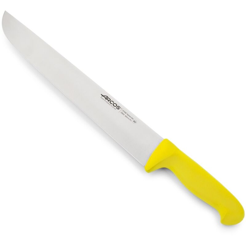 Couteau de boucherie Arcos Couleur - Prof 292400 en acier inoxydable Nitrum et mango polypropylène jaune ergonomique avec lame de 35 cm, vitrine.
