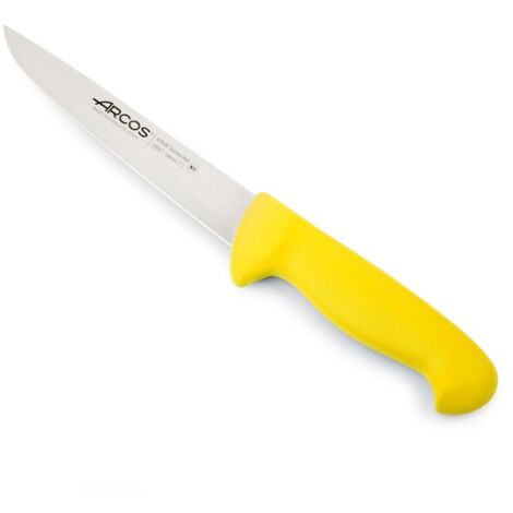 Couteau de boucherie Arcos Couleur - Prof 294700 en acier inoxydable Nitrum et mango polypropylène jaune ergonomique avec lame de 18 cm, vitrine.