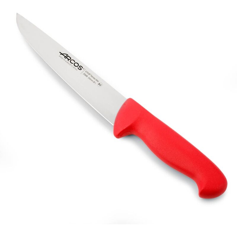 Couteau de boucherie Arcos Couleur - Prof 294822 en acier inoxydable Nitrum et mango polypropylène rouge ergonomique avec lame de 20 cm, vitrine.