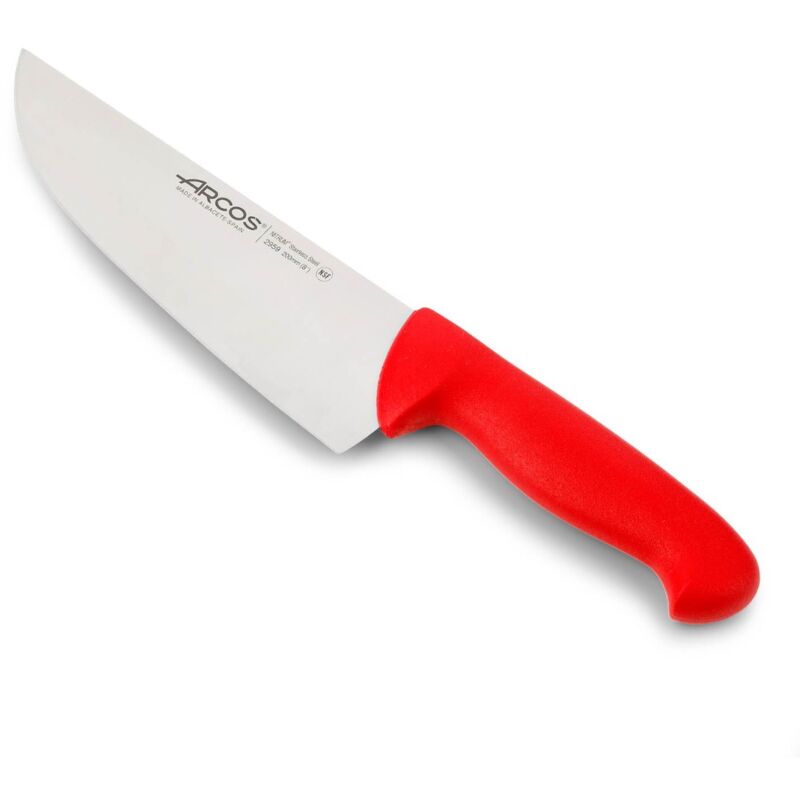 Couteau de boucherie Arcos Couleur - Prof 295922 acier inoxydable Nitrum et mango lame ergonomique en polypropylène rouge et lame de 20 cm, vitrine.