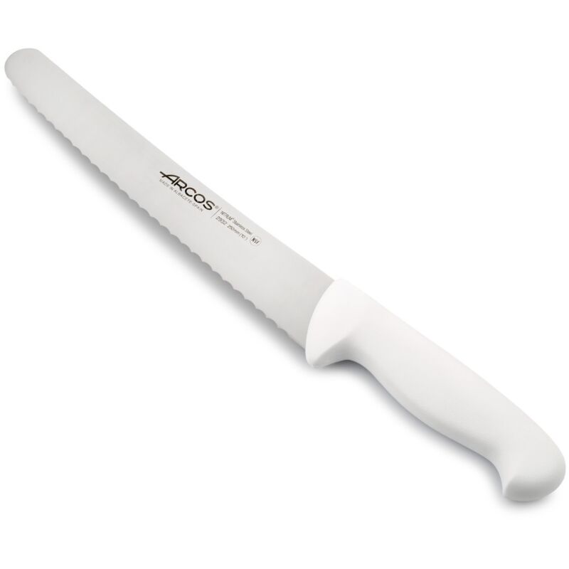 Couteau de boulanger Arcos Couleur - Prof 293224 en acier inoxydable Nitrum et mango polypropylène blanc ergonomique avec lame de 25 cm, vitrine.