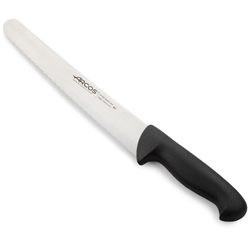 Couteau de boulanger Arcos Couleur - Prof 293225 en acier inoxydable Nitrum et mango polypropylène noir ergonomique avec lame de 25 cm, vitrine.