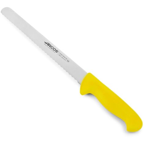 Couteau de boulanger Arcos Couleur - Prof 295000 en acier inoxydable Nitrum et mango polypropylène jaune ergonomique avec lame de 25 cm, vitrine.