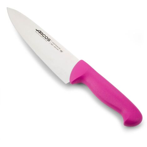 Couteau de chef Arcos 2900 - Prof 292131 en acier inoxydable Nitrum et mango Fusée ergonomique en polypropylène fuscia couleur et lame de 20 cm, vitrine.