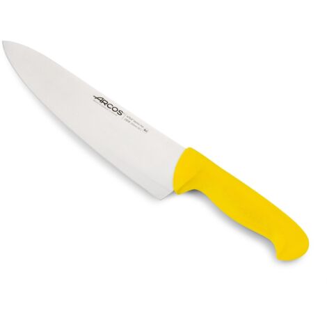 Couteau de chef Arcos Couleur - Prof 290800 en acier inoxydable Nitrum et mango polypropylène jaune ergonomique avec lame de 25 cm, vitrine.
