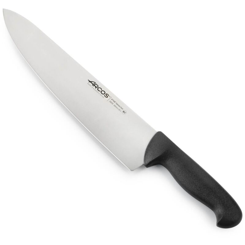 Couteau de chef Arcos Couleur - Prof 290925 en acier inoxydable Nitrum et mango polypropylène noir ergonomique et lame de 30 cm, vitrine.