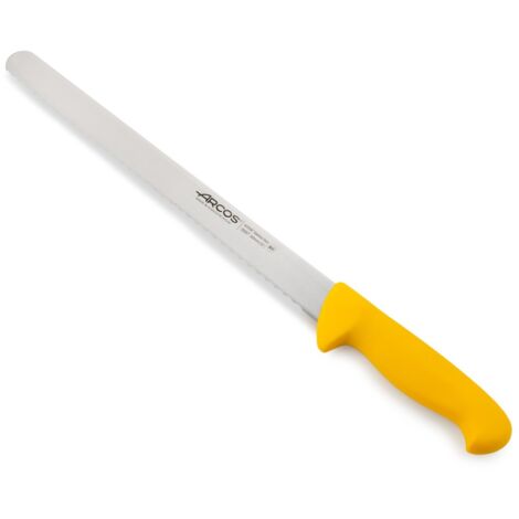 Couteau de chef pâtissier Arcos Couleur - Prof 293700 en acier inoxydable Nitrum et mango polypropylène jaune ergonomique avec lame de 30 cm, vitrine.
