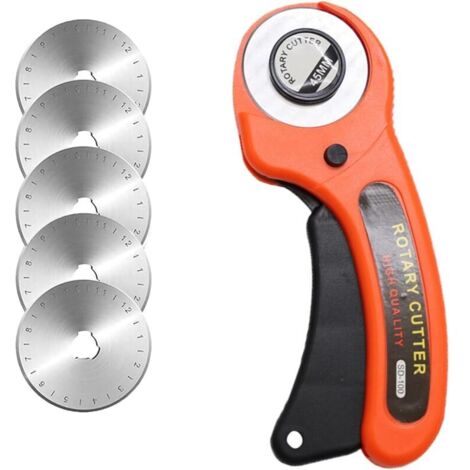 Couteau de couture rotatif 45 mm - Kit de cutter rotatif professionnel avec 5 lames de rechange - Cutter à lames rondes pour matelassage, tissu, cuir, couture et plus encore