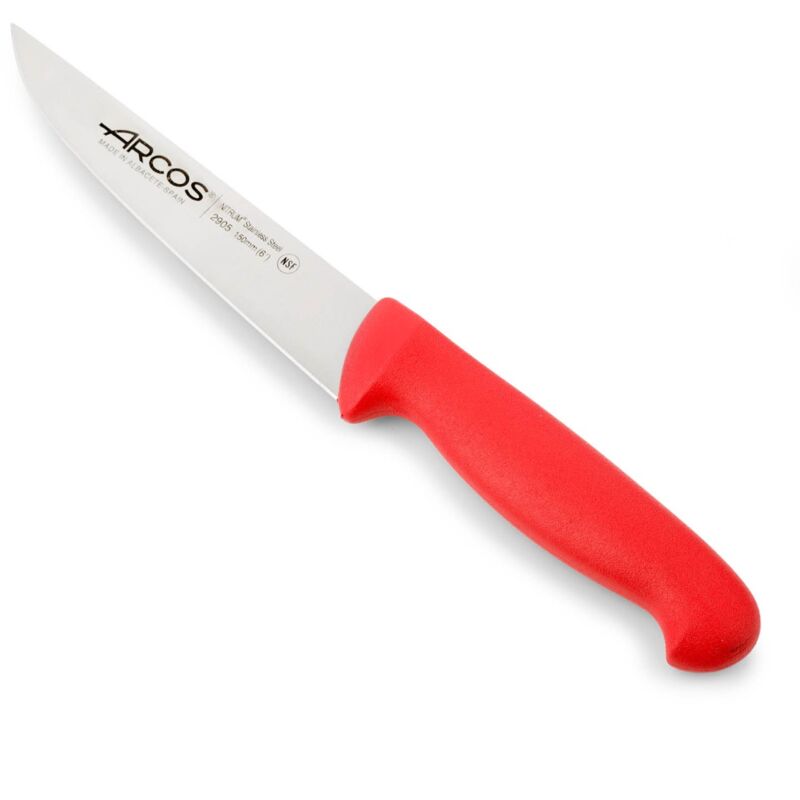 Couteau de cuisine Arcos 2900 - Prof 290522 en acier inoxydable Nitrum et mango polypropylène rouge ergonomique avec lame de 15 cm, vitrine.