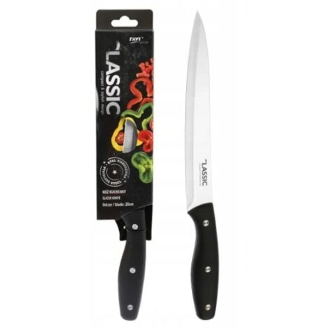 Couteau de cuisine universel 21 cm classique en acier inoxydable, manche en plastique antidérapant noir