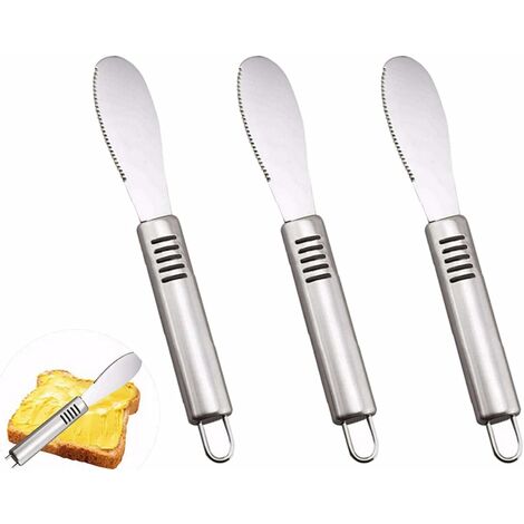 Lot de 2 couteaux à beurre Voloker - Acier inoxydable - Qualité alimentaire  403 - Avec bord dentelé et trous à rpe - Facile à utilis - Cdiscount Maison