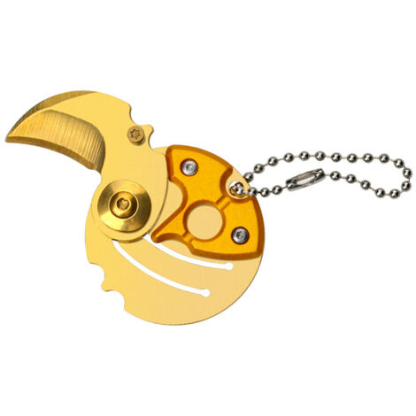 Couteau de poche pliant avec porte-clés, petit outil EDC, mini couteau utilitaire pour hommes et femmes, outil à main compact (doré)
