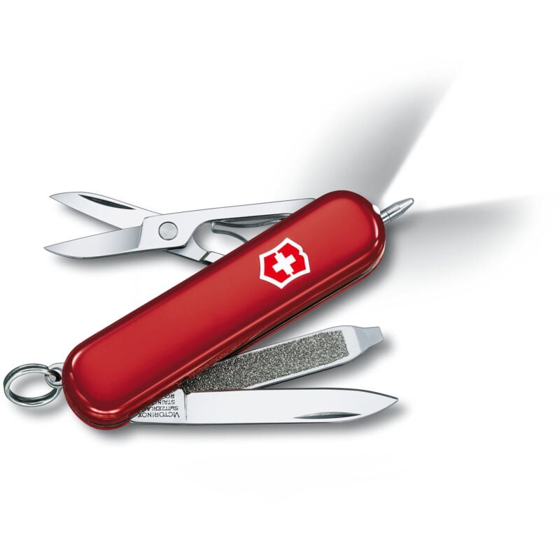 Victorinox - Couteau d'officier suisse Signature Lite, stylo à bille et lumière led brillante inclus, 7 fonctions, manche abs, 24 gr, couleur rouge