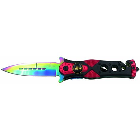 Couteau de safety Third K2775W, manche de Aluminium Rouge/Noir et lame de Acier 420 de 10.1 cm, avec couteau ceinture de safety et pointe brise-verre