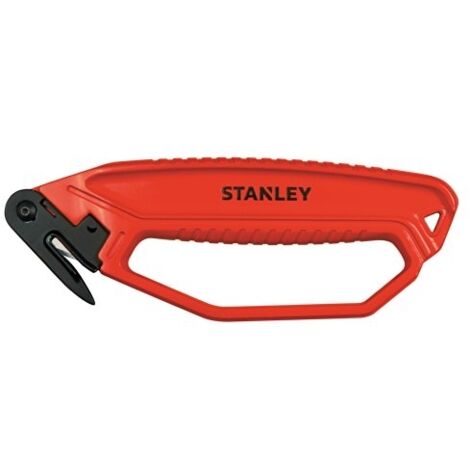 Stanley – Couteau de sécurité coupe-film pour emballage – Lame remplaçable 0.5mm – Nez en bec de canard pour pénétration facile – Plastique ABS orange
