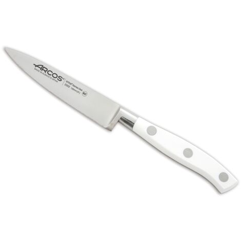 Couteau économe Arcos Riviera Blanc 230224 de Nitrum Steel, avec Mango de Polyoxyméthylène et lame de 10 cm dans un étui.