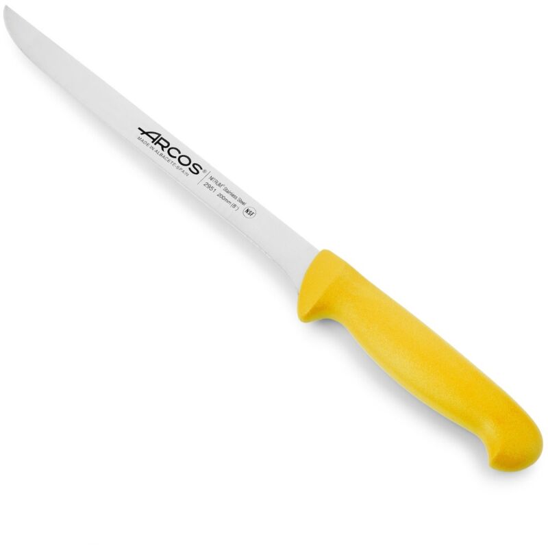 Couteau à filet Arcos Couleur - Prof 295100 acier inoxydable Nitrum et mango lame ergonomique en polypropylène jaune et lame de 20 cm, vitrine.