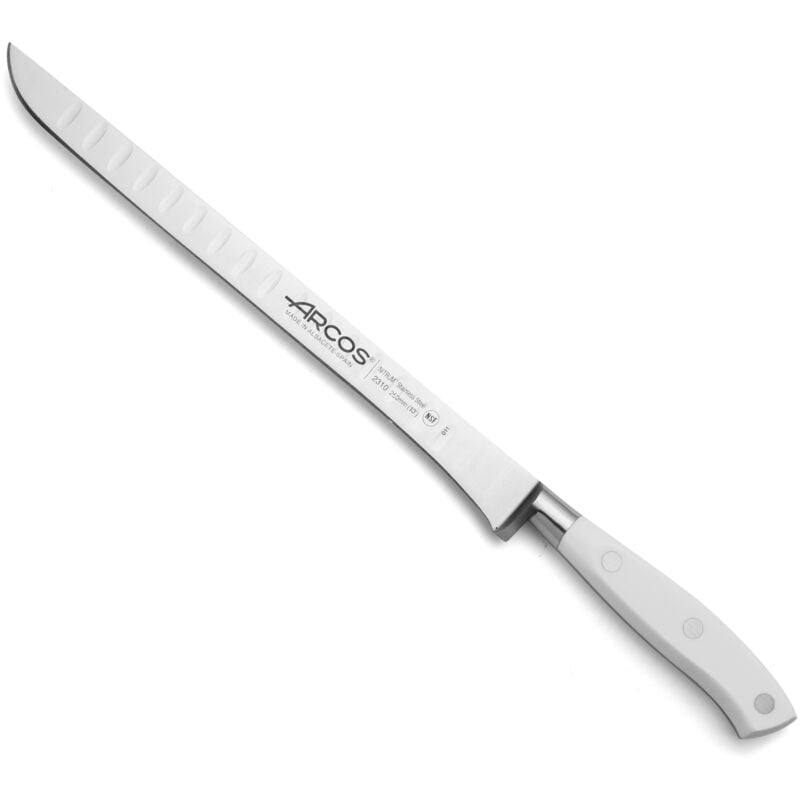 Couteau à jambon Arcos Riviera Blanc 231024 de Nitrum Steel, avec Mango de Polyoxyméthylène et lame de 25 cm dans un étui.