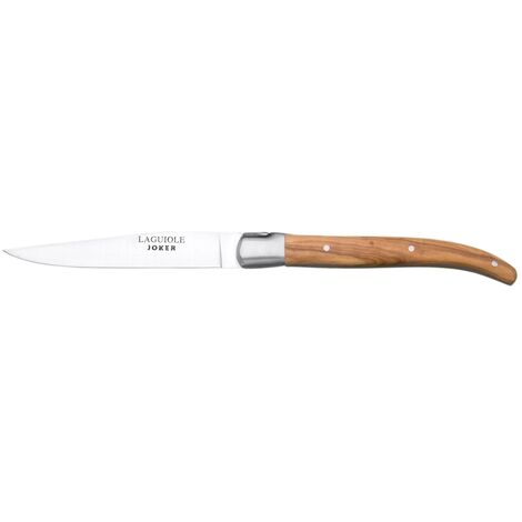 Couteau Joker Bècasse laguiole à table avec poignée d'olive, 10 cm feuille de 420 acier, ferrule en acier inoxydable, CL00 + carte cadeau polyvalente