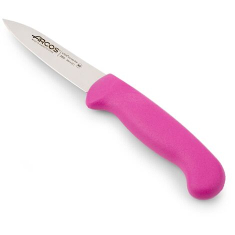 Couteau Mondador Arcos 2900 - Prof 290031 acier inoxydable Nitrum mango lame ergonomique en polypropylène fuchsia et lame de 8 cm de couleur fuchsia, vitrine.