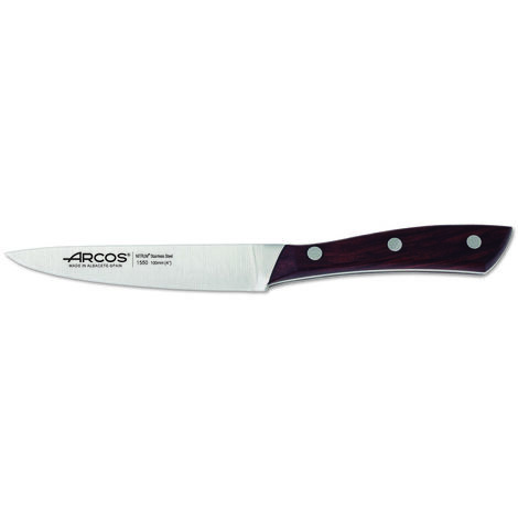 Couteau Mondador Arcos Natura 155010 en acier au nitrum, Mango en bois de rose et 10 cm de lame en étui.
