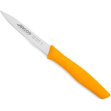 Couteau Mondador Arcos Nova 188633 acier inoxydable Nitrum et mango Polypropylène, lame orange 10 cm en boîte présentoir.