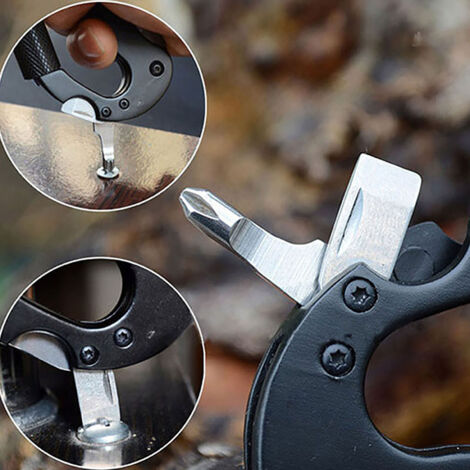 Couteau Multifonction de Survie en Acier Inoxydable - Outil 5 en 1 avec Mousqueton pour Randonnée Camping