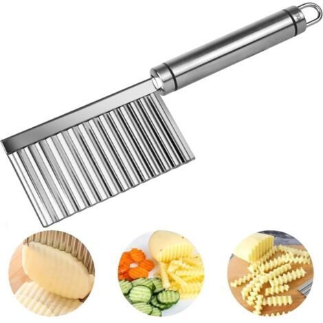 Couteau Ondulé en Acier Inoxydable - Coupe Pommes de Terre et Légumes, Lame pour Frites, Fruits et Salade