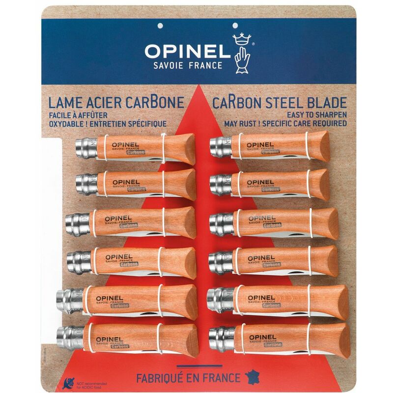 Assortiment 12 couteaux OPINEL lame acier carbone avec bague de sécurité
