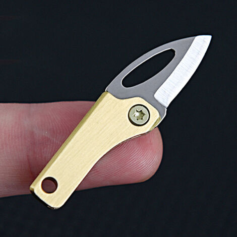 Couteau Pliant Miniature Poignée en Cuivre Lame Acier Inoxydable Magnétique Pocket Keychain Multi Usage