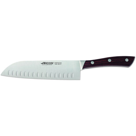 Couteau Santoku Arcos Natura 155810 en Acier Nitrum, Mango en Bois de Rose et 18 cm en Lame en étui.