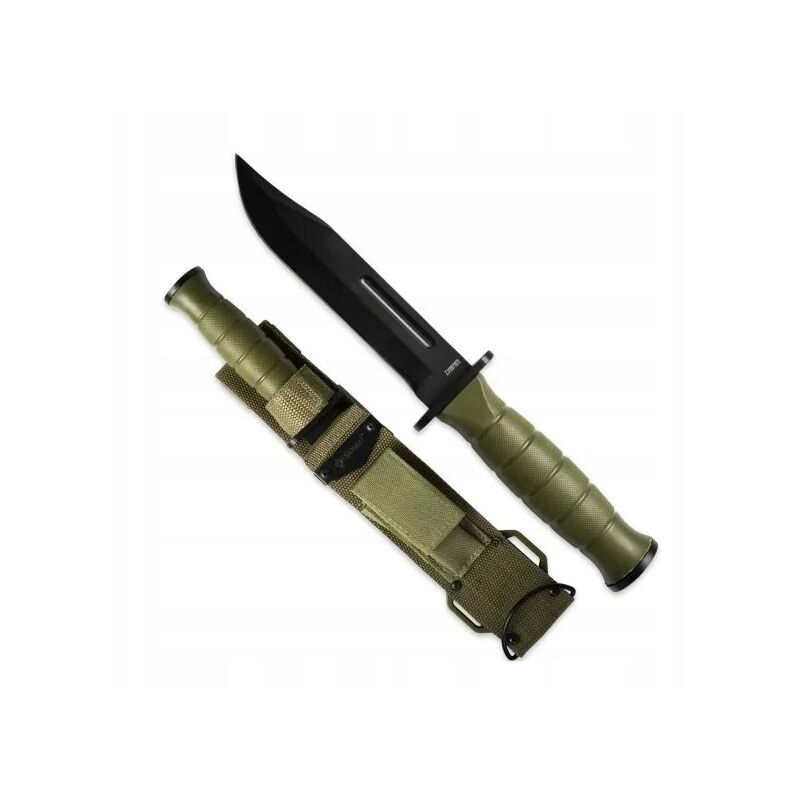 Couteau Scie De Chasse Tactique 26cm 420 Acier Inoxydable Militaire + Couvercle